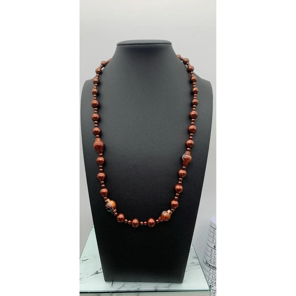 Vintage Chocolate beaded necklace With Hand Painted Accents Beads 20